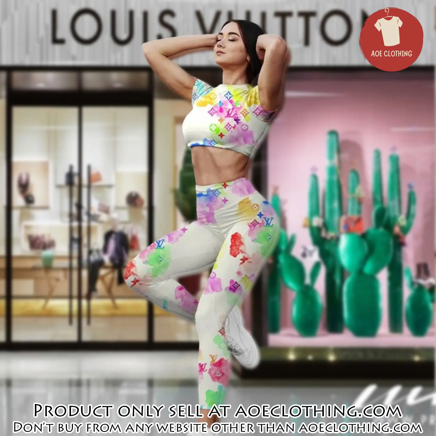 Rainbow louis vuitton luxury sportwear combo luxury brand crop top tshirt and legging for women ctl1041 aoe2156941